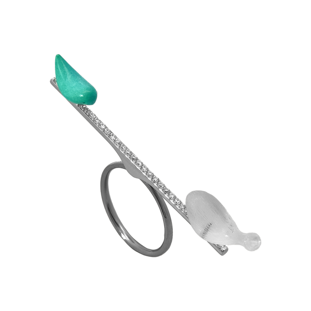 18KT White Gold Titanium, Crystal, Turquoise & Diamond Ring