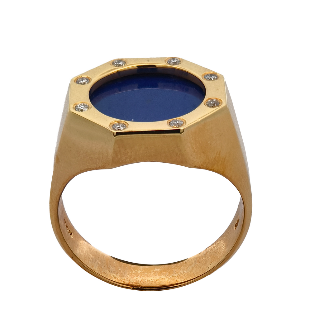 18KT Yellow Gold Lapis& Diamond Ring