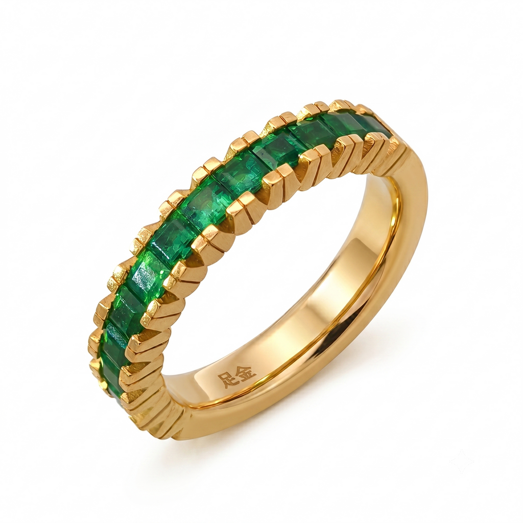 24KT Pure Gold Blue Emerald Ring