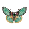 18KT Yellow Gold with Emerald, Ruby, Sapphire, Diamond & Chrysophase Butterfly Brooch