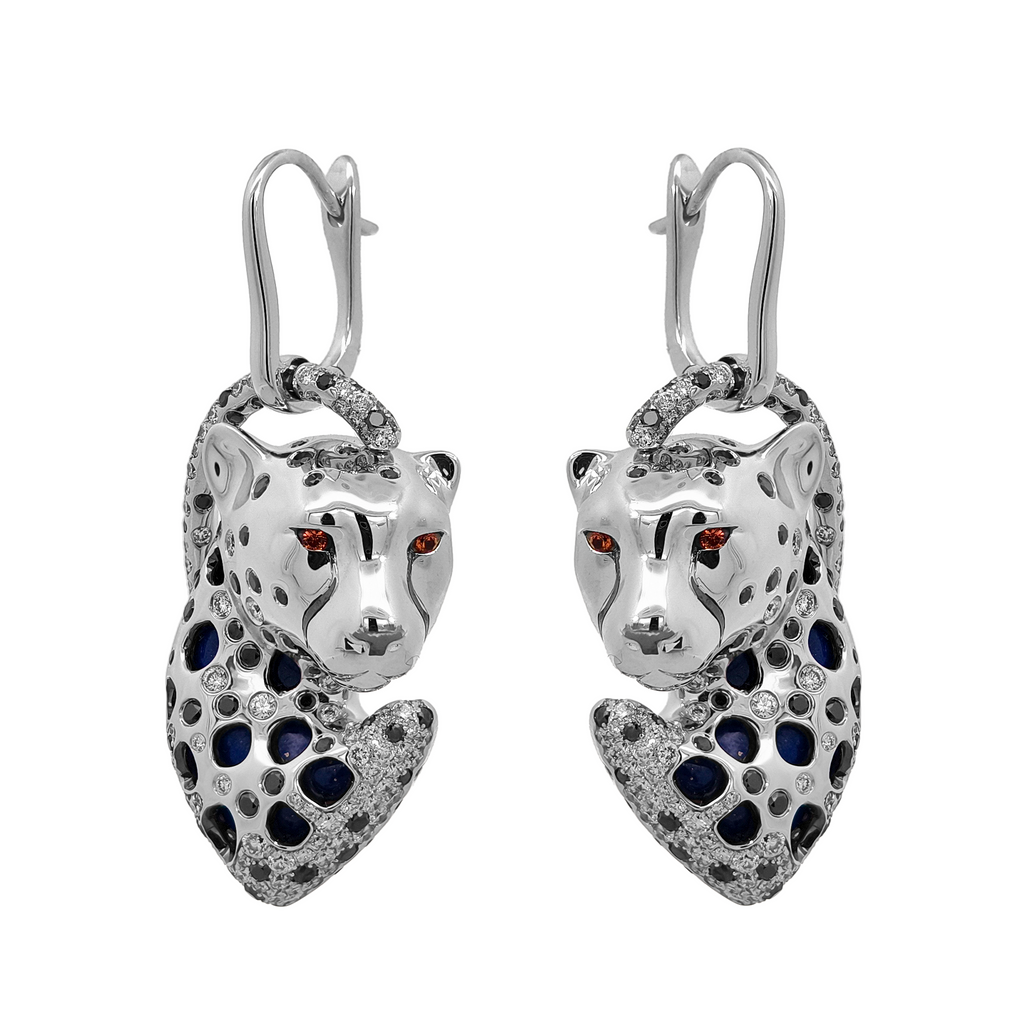 18K Yellow Gold & Black Rhodium, Lapis Lazuli, Orange Sapphire, Black Diamond & Diamond Earrings
