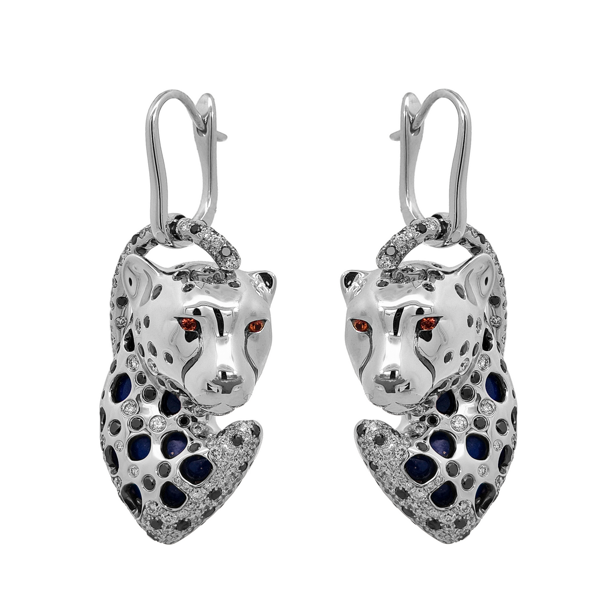 18K Yellow Gold & Black Rhodium, Lapis Lazuli, Orange Sapphire, Black Diamond & Diamond Earrings