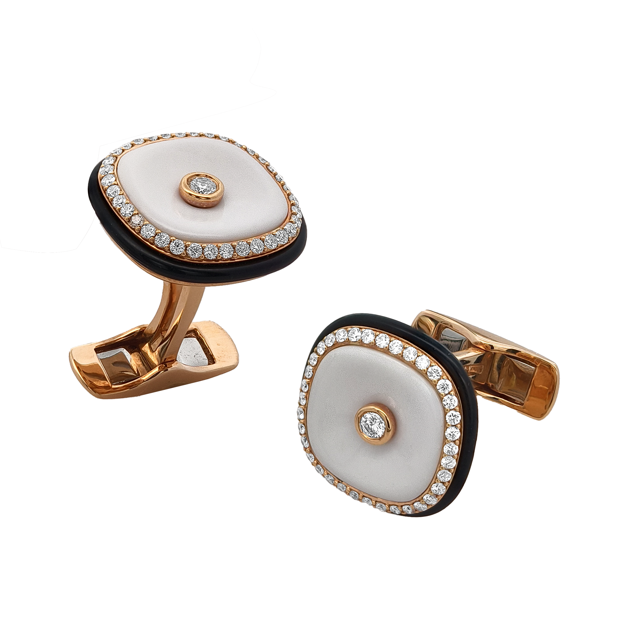 18KT Rose Gold White Agate & Diamond Cufflinks