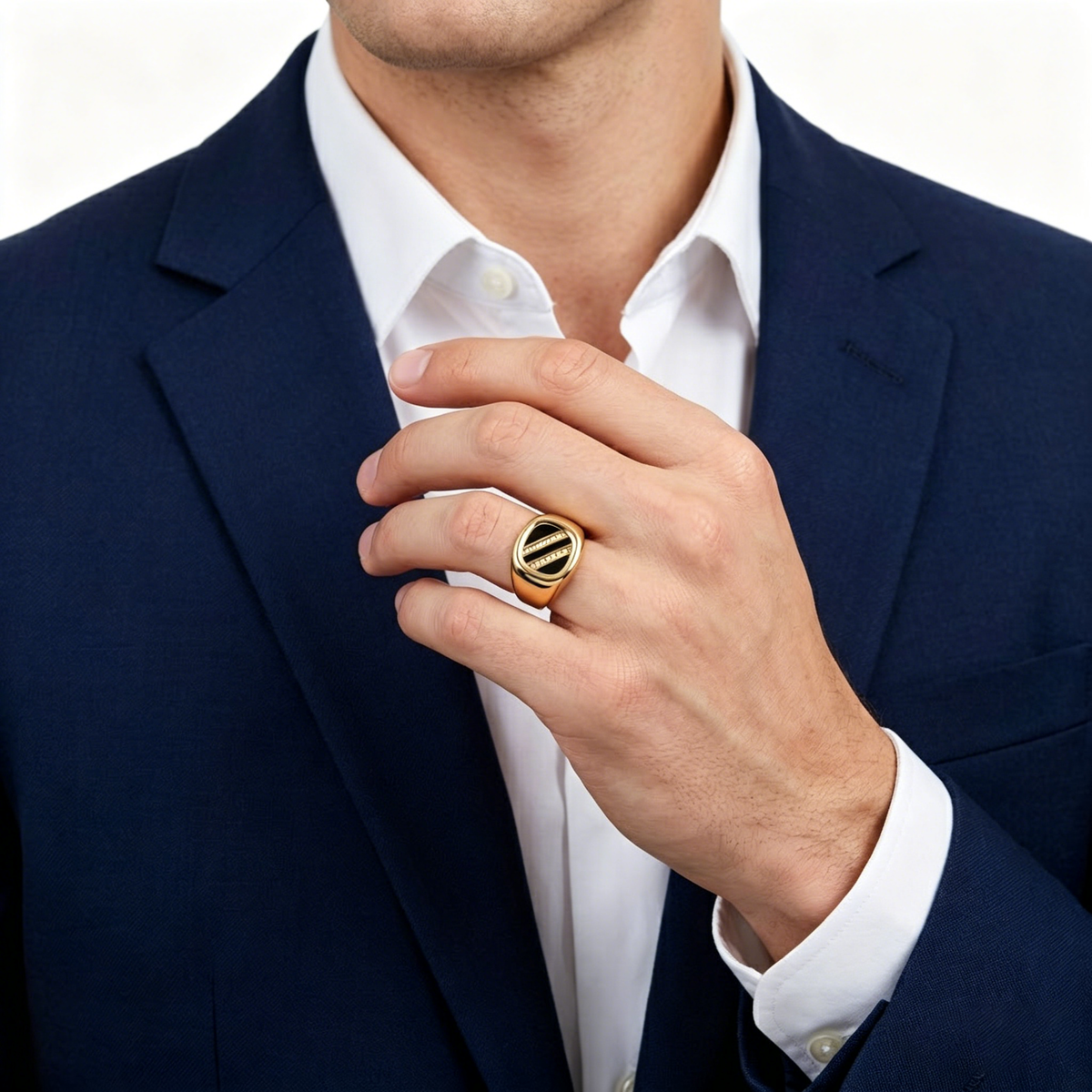 18KT Yellow Gold Onyx & Diamond Ring