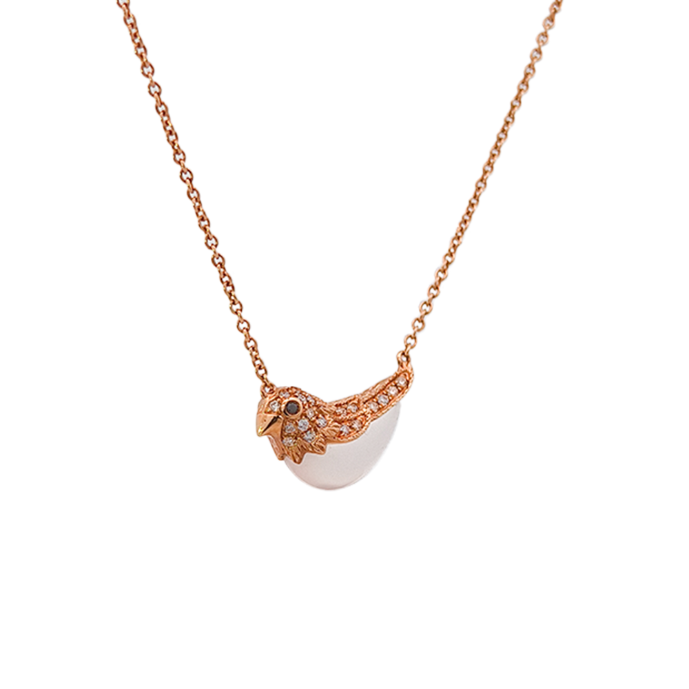 18KT Rose Gold Pink Chalcedony, Black Diamond & Diamond Necklace