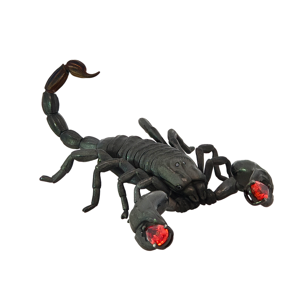 925 Silver with Black Rhodium Scorpion Orange Sapphire & Black Diamond Brooch