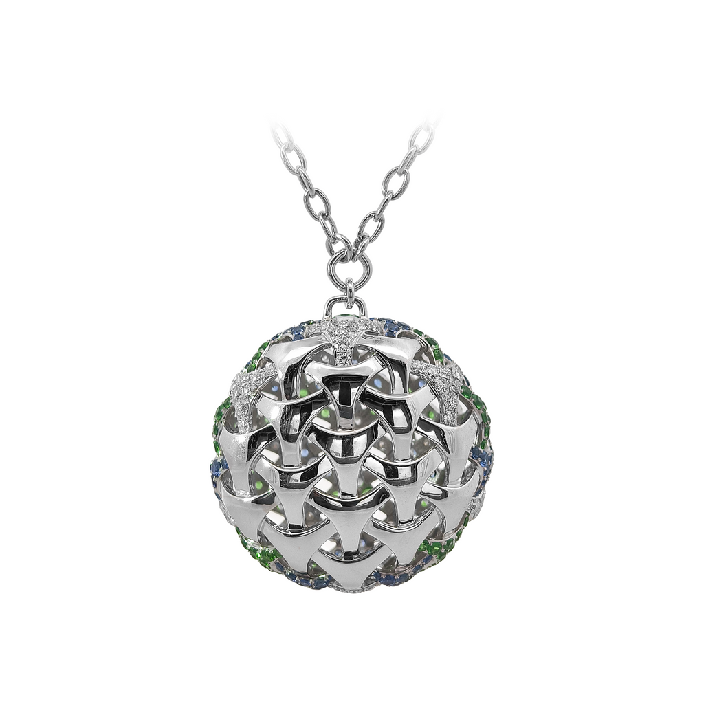 18KT White Gold Tsavorite & Sapphire & Diamond Necklace