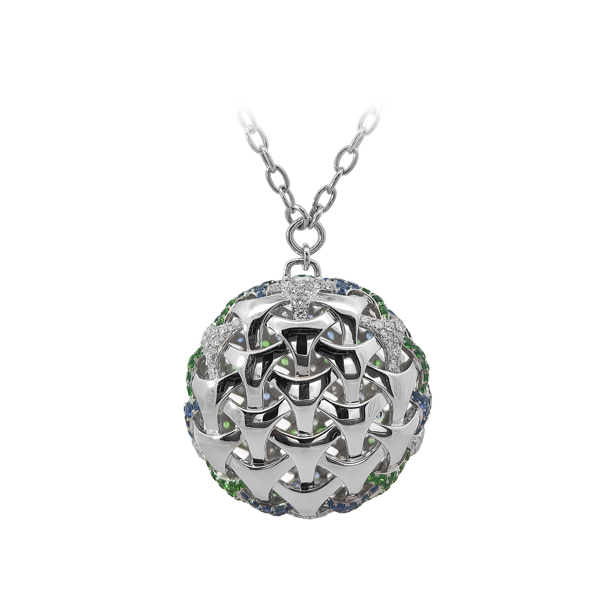 18KT White Gold Tsavorite & Sapphire & Diamond Necklace