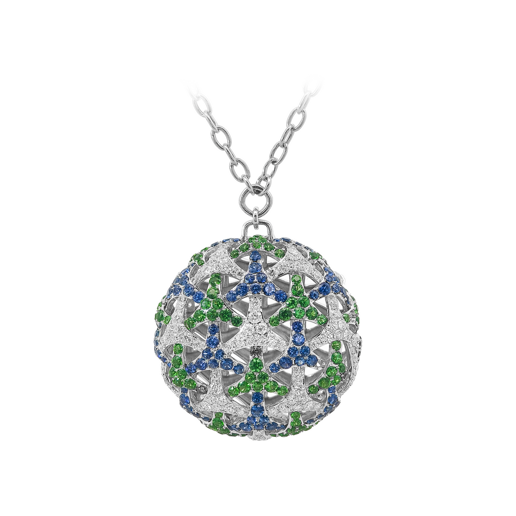 18KT White Gold Tsavorite & Sapphire & Diamond Necklace