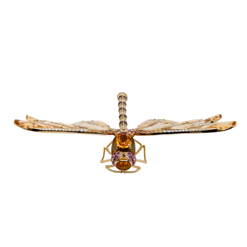 18KT Yellow Gold Enamel, Crystal, Opal, Sapphire, Diamond ,Color Precious Stone Dragonfly Brooch / Pendant