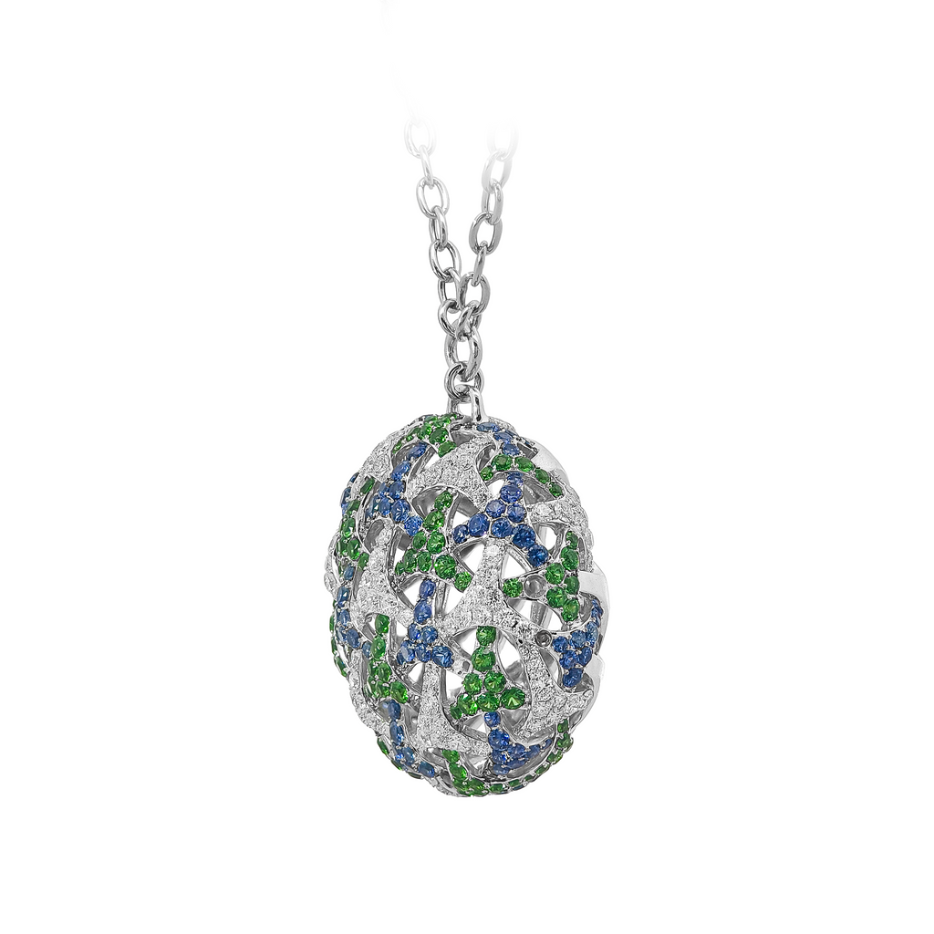 18KT White Gold Tsavorite & Sapphire & Diamond Necklace