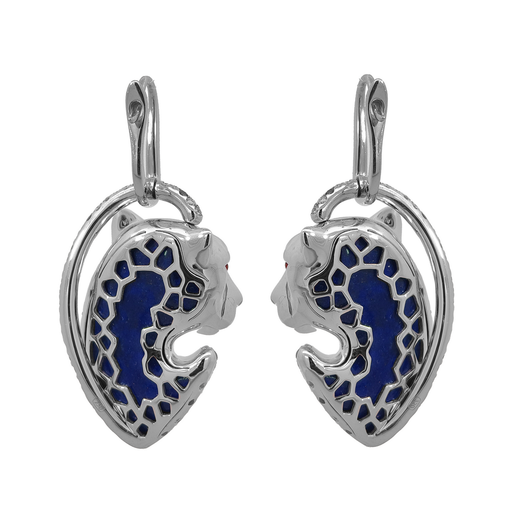 18K Yellow Gold & Black Rhodium, Lapis Lazuli, Orange Sapphire, Black Diamond & Diamond Earrings
