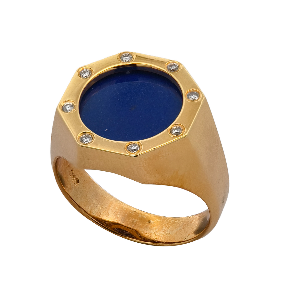18KT Yellow Gold Lapis& Diamond Ring