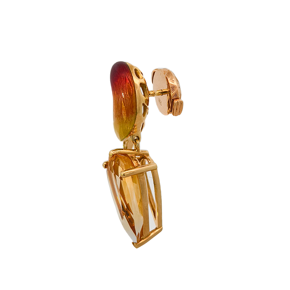 18KT Yellow Gold Enamel, Citrine & Yellow Diamond Brooch