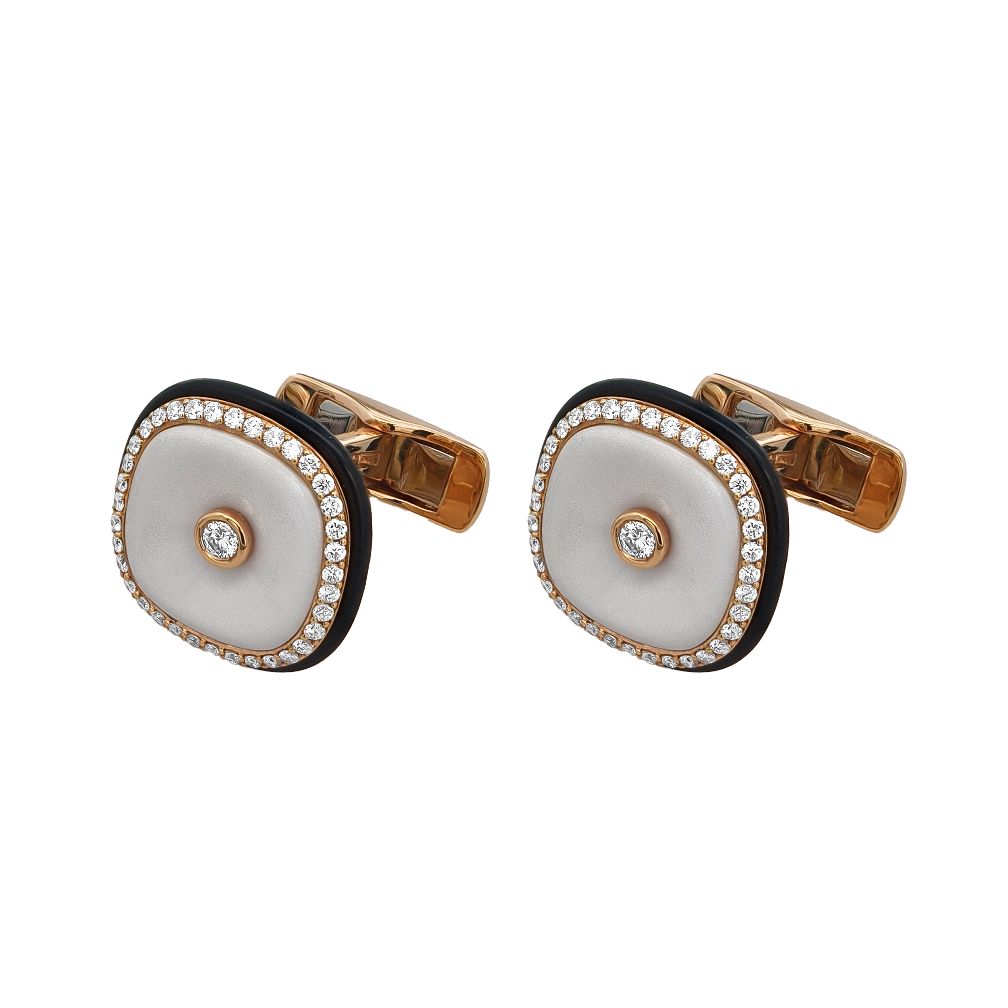 18KT Rose Gold White Agate & Diamond Cufflinks