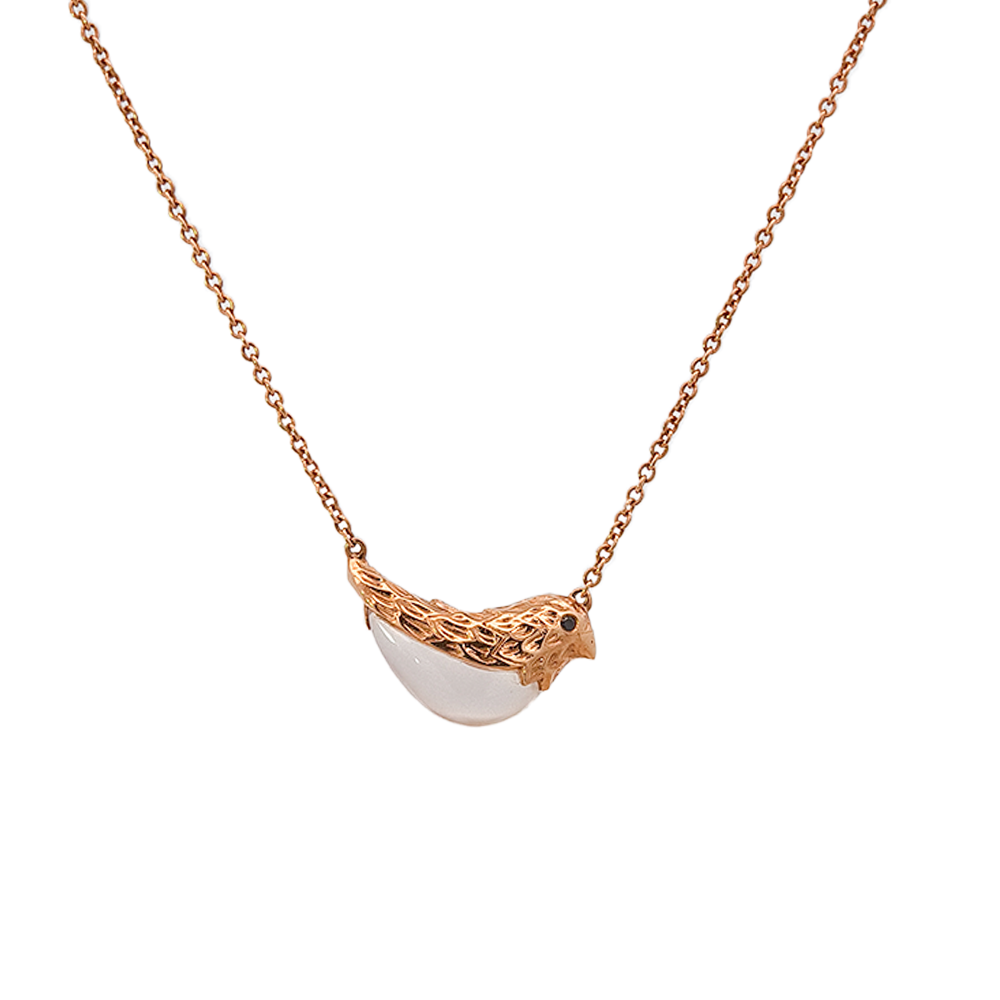18KT Rose Gold Pink Chalcedony, Black Diamond & Diamond Necklace