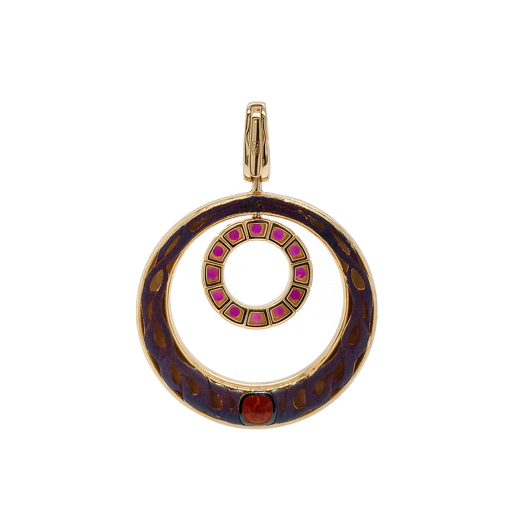 18KT Yellow Gold with Enamel & Ruby Pendant