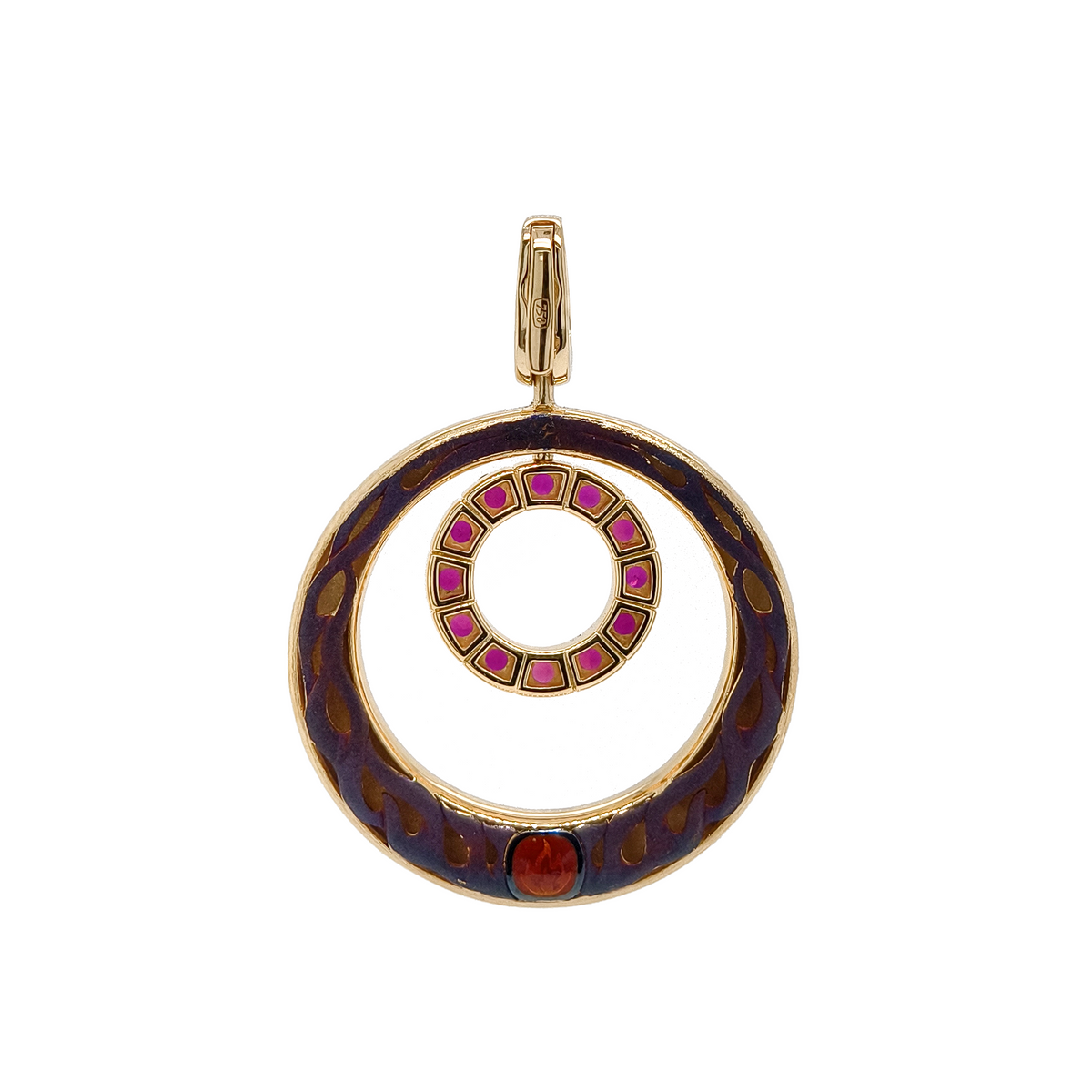 18KT Yellow Gold with Enamel & Ruby Pendant