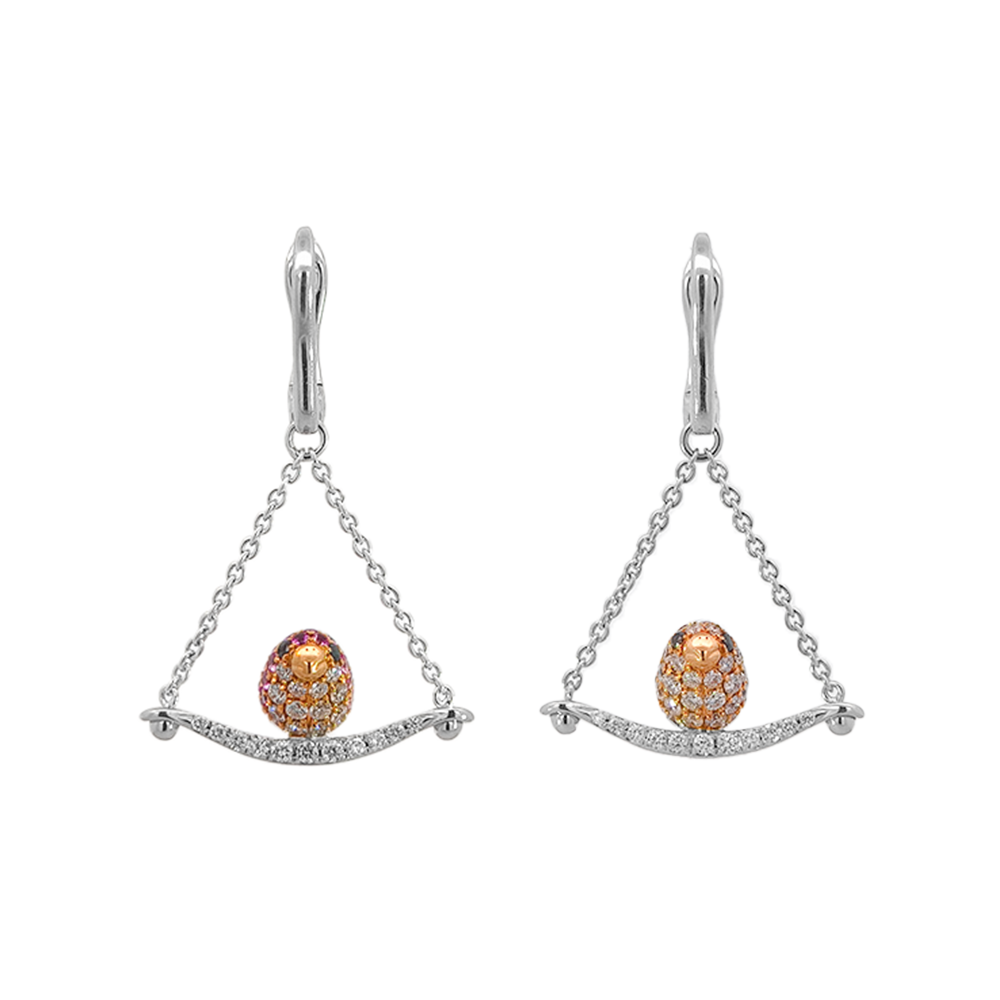 18KT White Gold Duet Earrings with Ruby, Pink Sapphire & Diamonds
