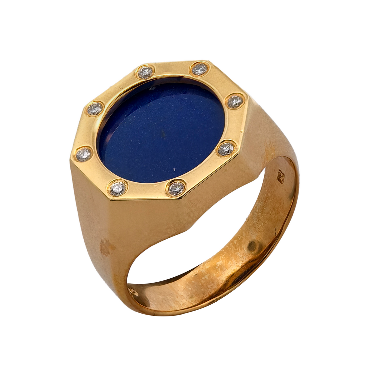 18KT Yellow Gold Lapis& Diamond Ring
