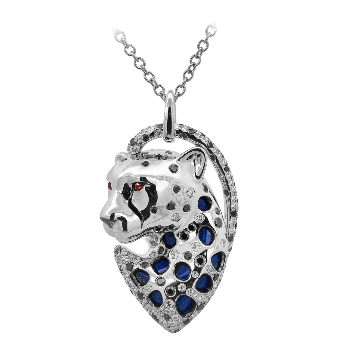 18K Yellow Gold & Black Rhodium,  Lapis Lazuli, Orange Sapphire, Black Diamond & Diamond Pendant