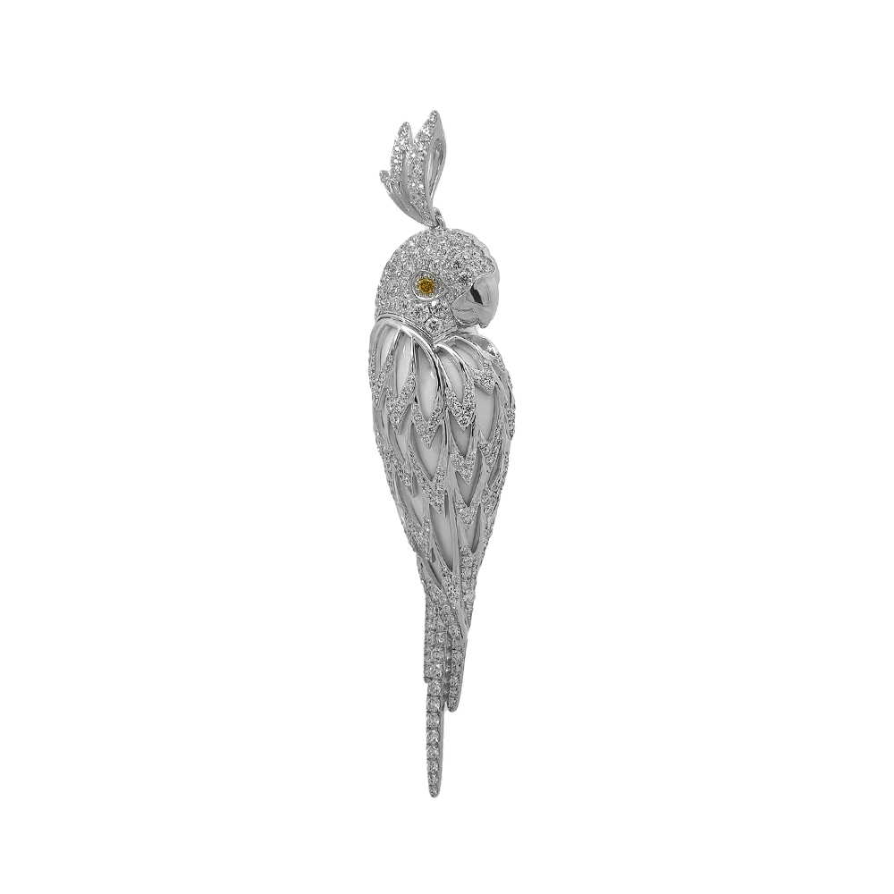18KT White Gold Tropic Parrot Pendant with White Agate & Diamonds