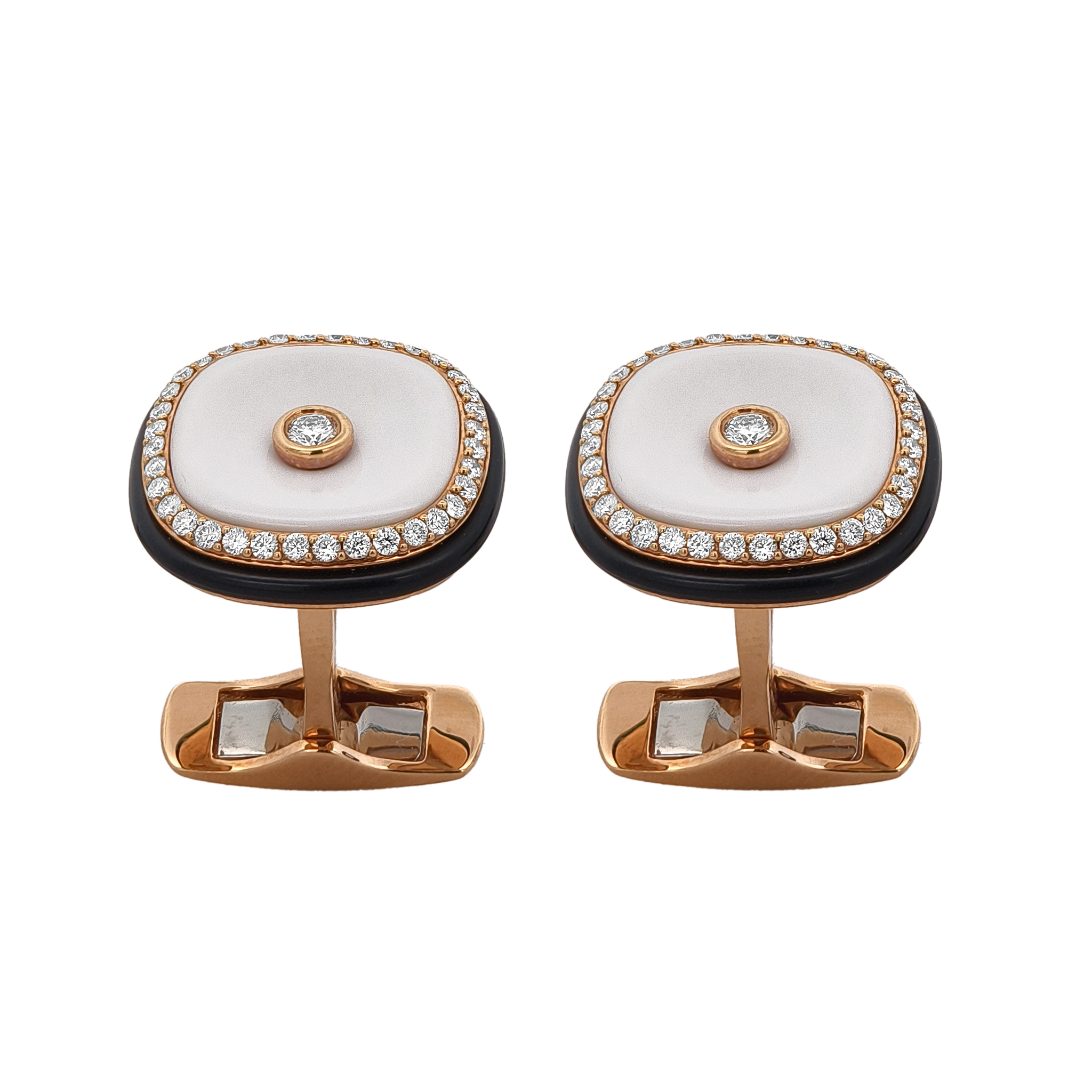 18KT Rose Gold White Agate & Diamond Cufflinks