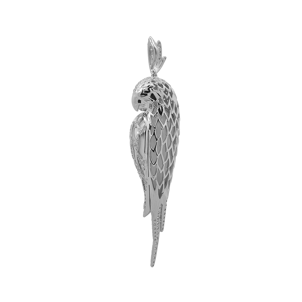 18KT White Gold Tropic Parrot Pendant with White Agate & Diamonds