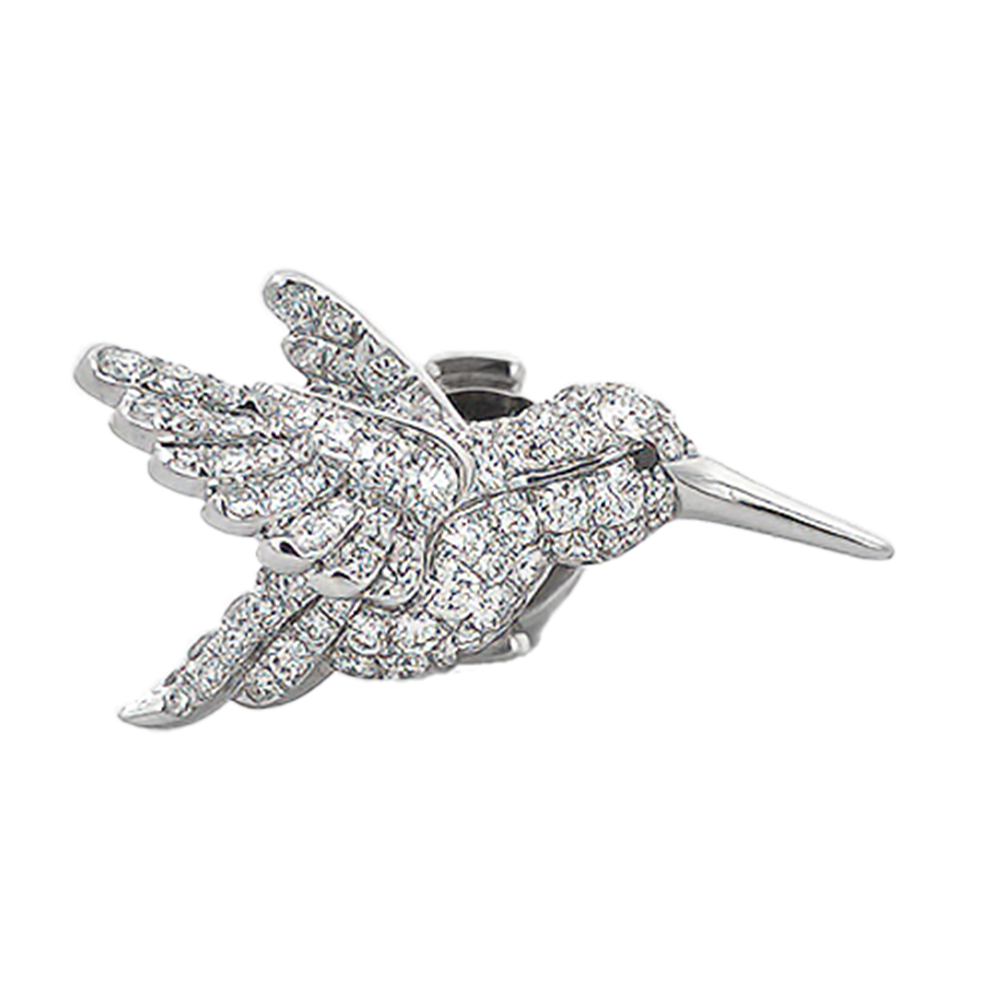 18KT White Gold BKAura Hummingbird Brooch with Black & White Diamonds