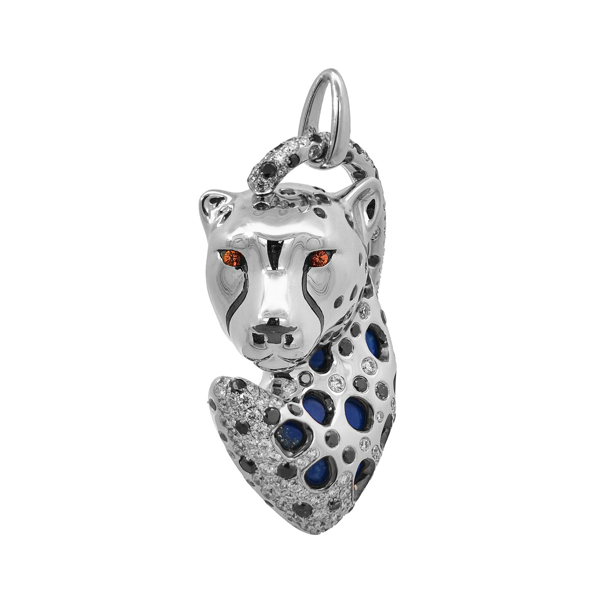 18K Yellow Gold & Black Rhodium,  Lapis Lazuli, Orange Sapphire, Black Diamond & Diamond Pendant