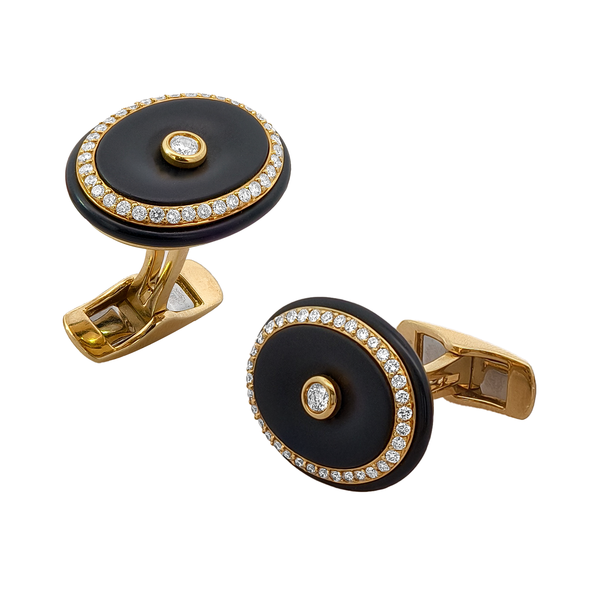 18KT Yellow Gold Onyx & Diamond Cufflinks
