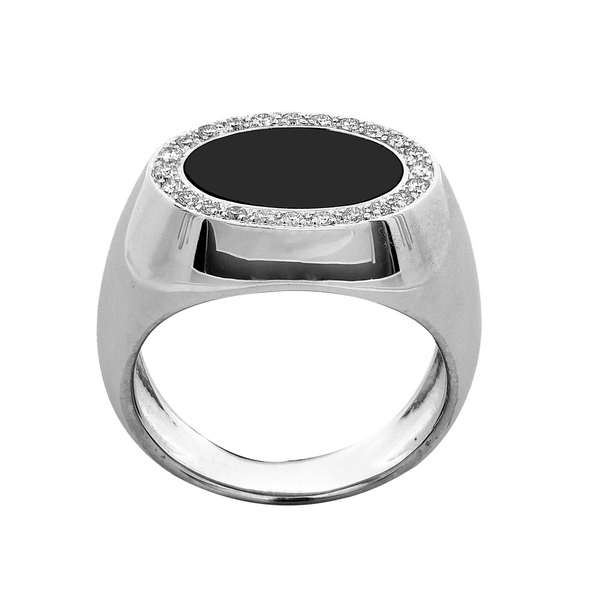 18KT White Gold Onyx & Diamond Ring