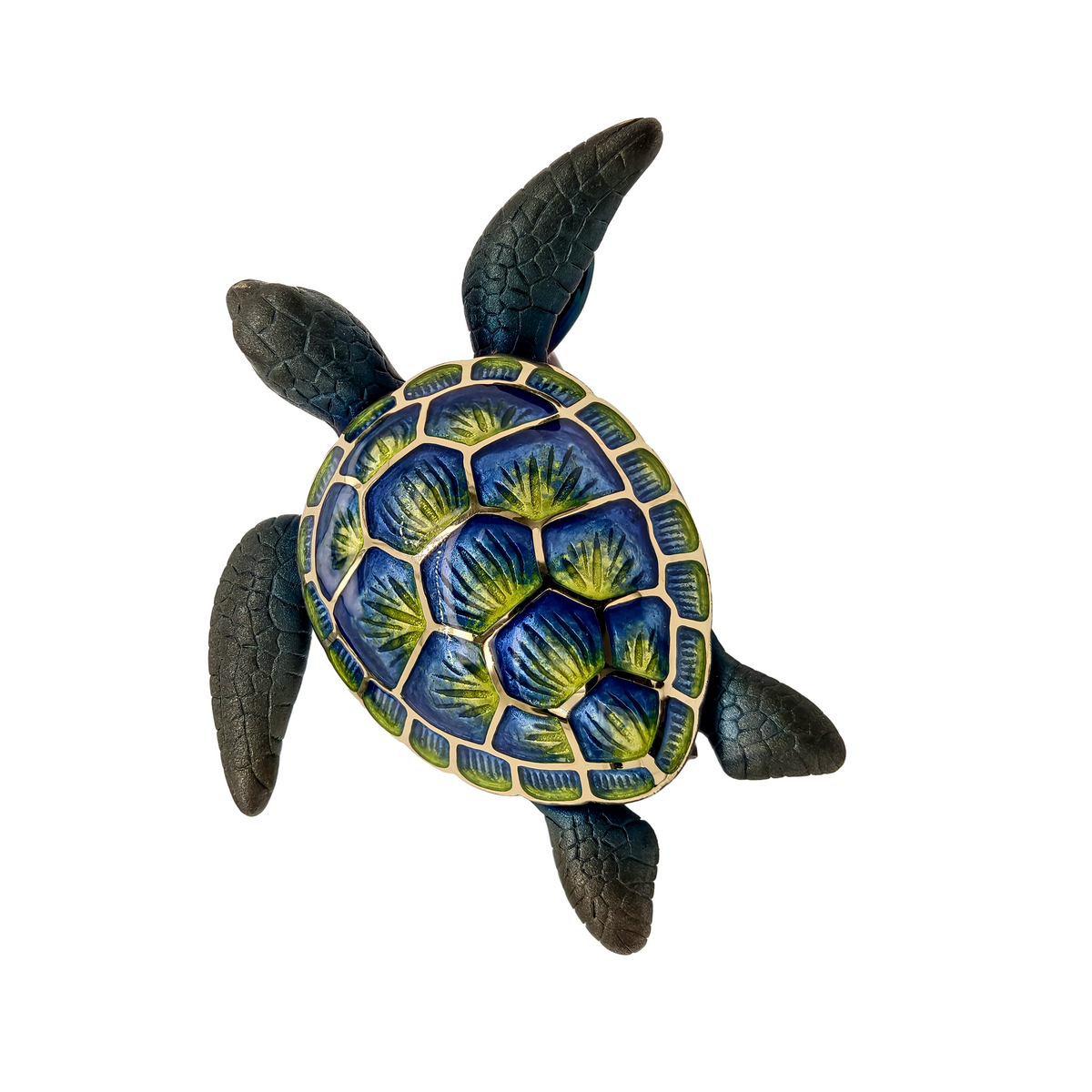 18KT Yellow Gold with Blue Enamel , Sapphire Turtle Brooch / Pendant