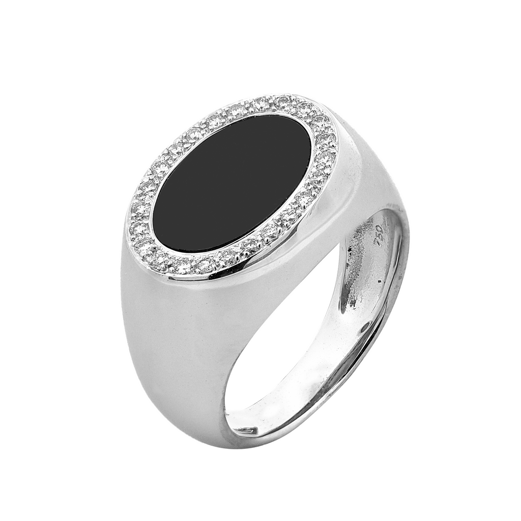 18KT White Gold Onyx & Diamond Ring
