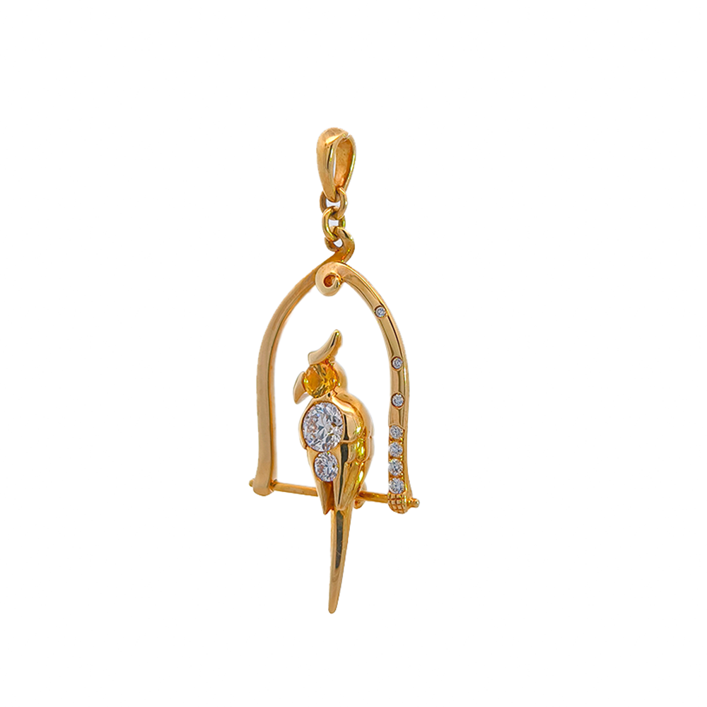 18KT Yellow Gold Nestle Bird-in-Nest Pendant with Yellow Sapphires & Diamonds