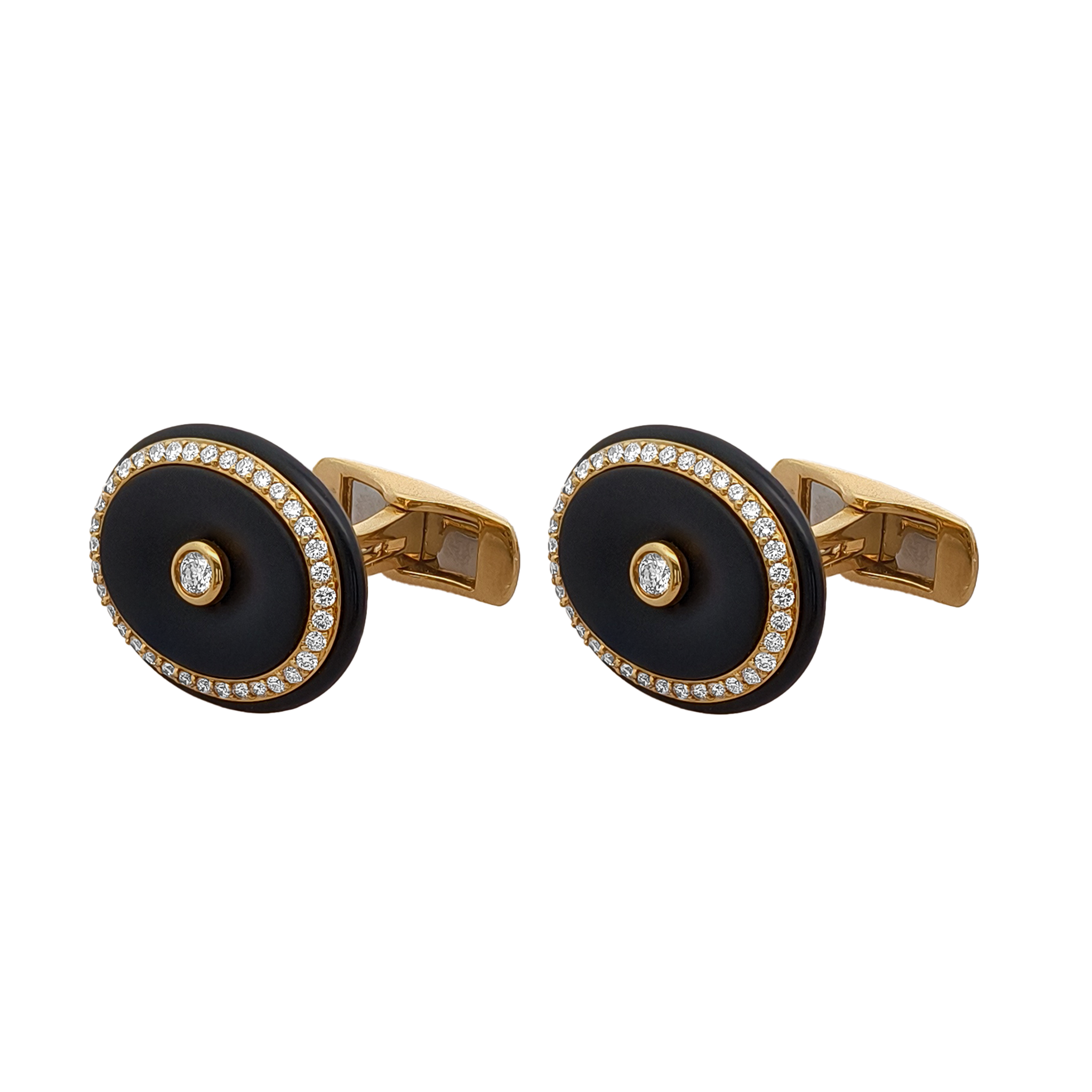 18KT Yellow Gold Onyx & Diamond Cufflinks