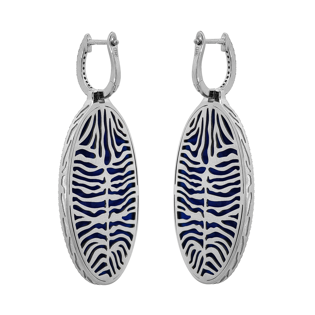18KT White Gold & Sterling Silver Enamel, Tsavorite & Diamond Tiger Earrings