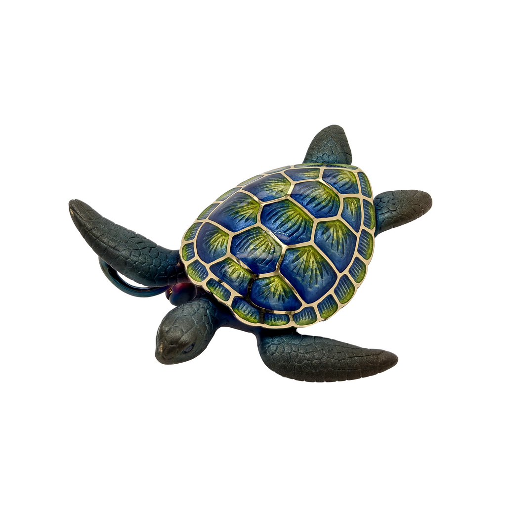 18KT Yellow Gold with Blue Enamel , Sapphire Turtle Brooch / Pendant