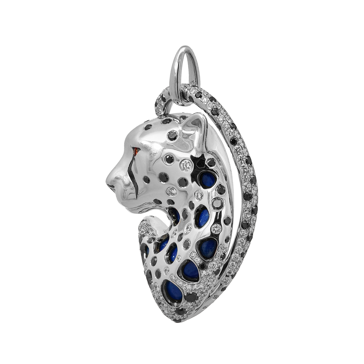 18K Yellow Gold & Black Rhodium,  Lapis Lazuli, Orange Sapphire, Black Diamond & Diamond Pendant