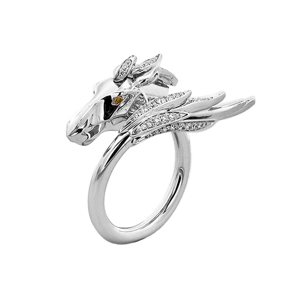 18KT White Gold Horse Ring with Yellow Diamond & Diamonds