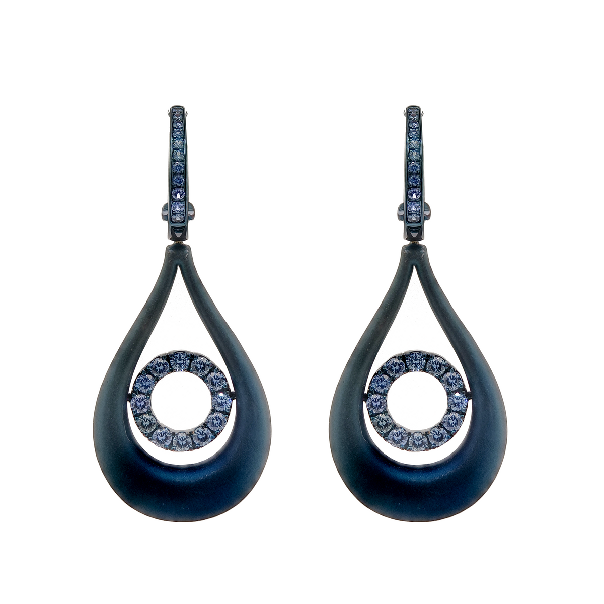 18KT Yellow Gold with  Blue Enamel, Sapphire Earrings