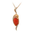 18KT Rose Gold Tropic Parrot Pendant with Red Coral, Ruby & Diamonds