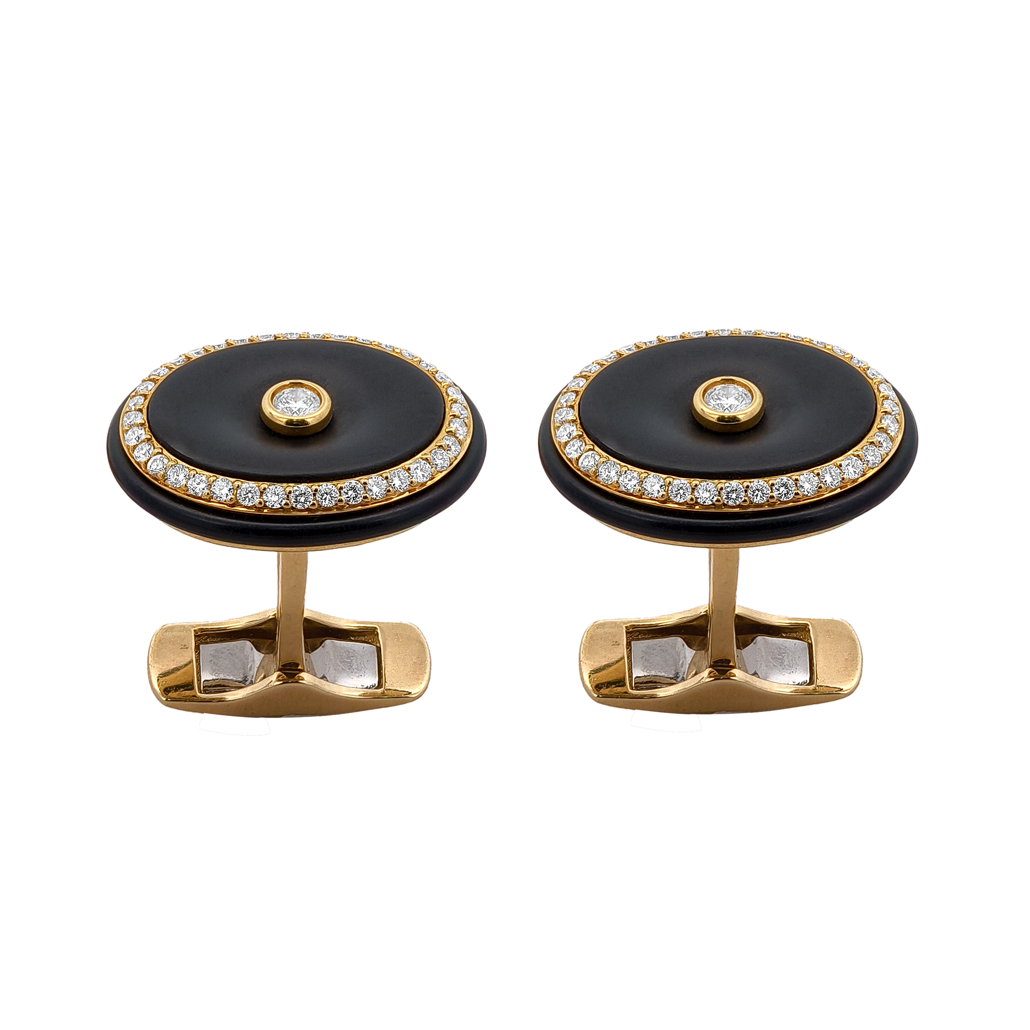 18KT Yellow Gold Onyx & Diamond Cufflinks