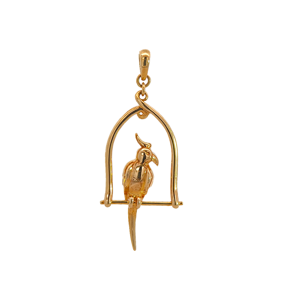 18KT Yellow Gold Nestle Bird-in-Nest Pendant with Yellow Sapphires & Diamonds