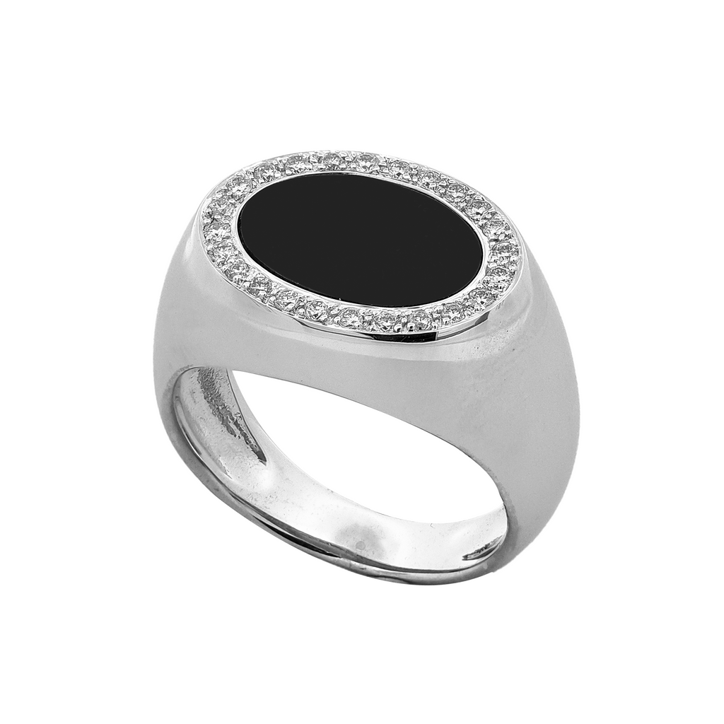 18KT White Gold Onyx & Diamond Ring