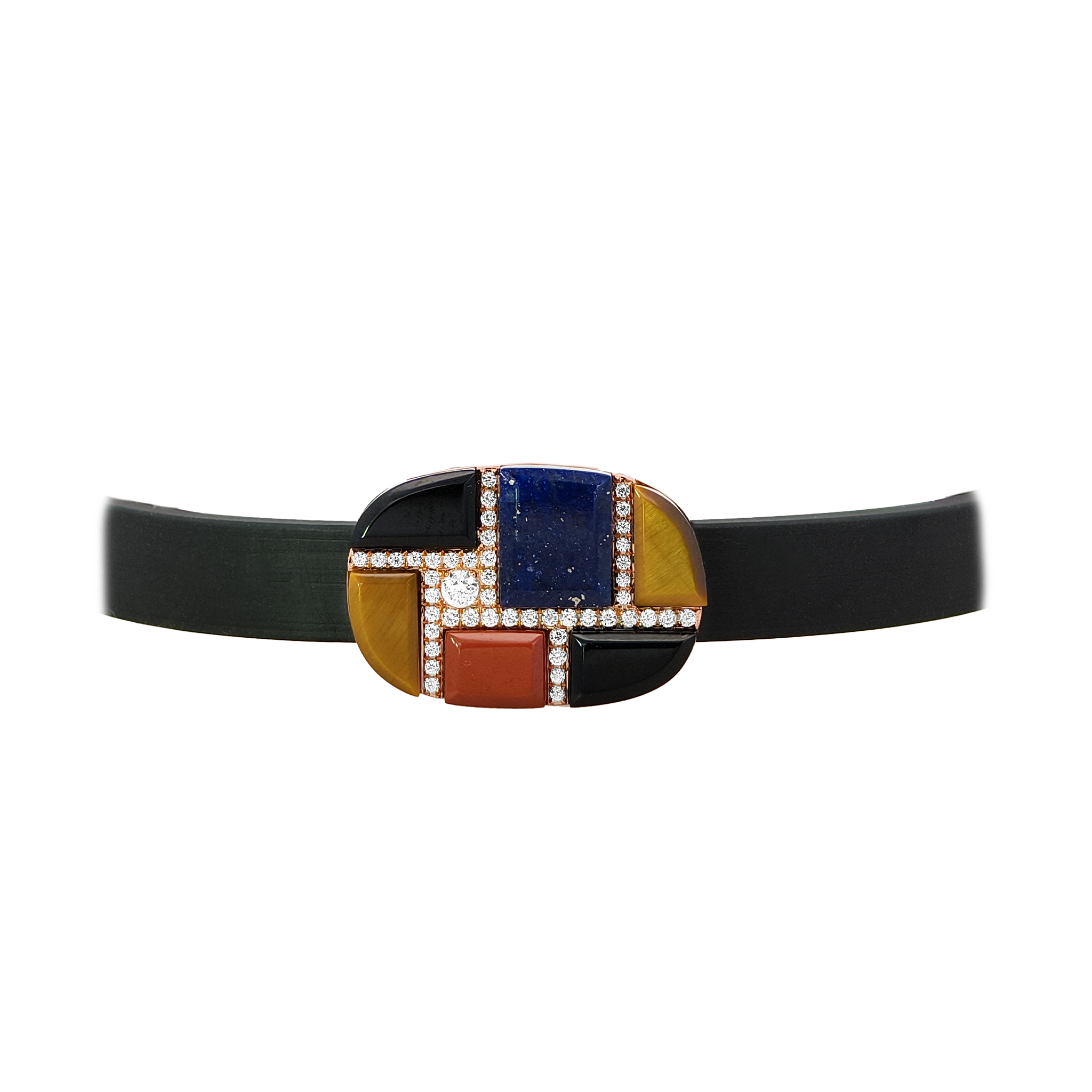 Gold Onyx, Tiger's Eye, Red Jade, Lapis & Diamond Bracelet