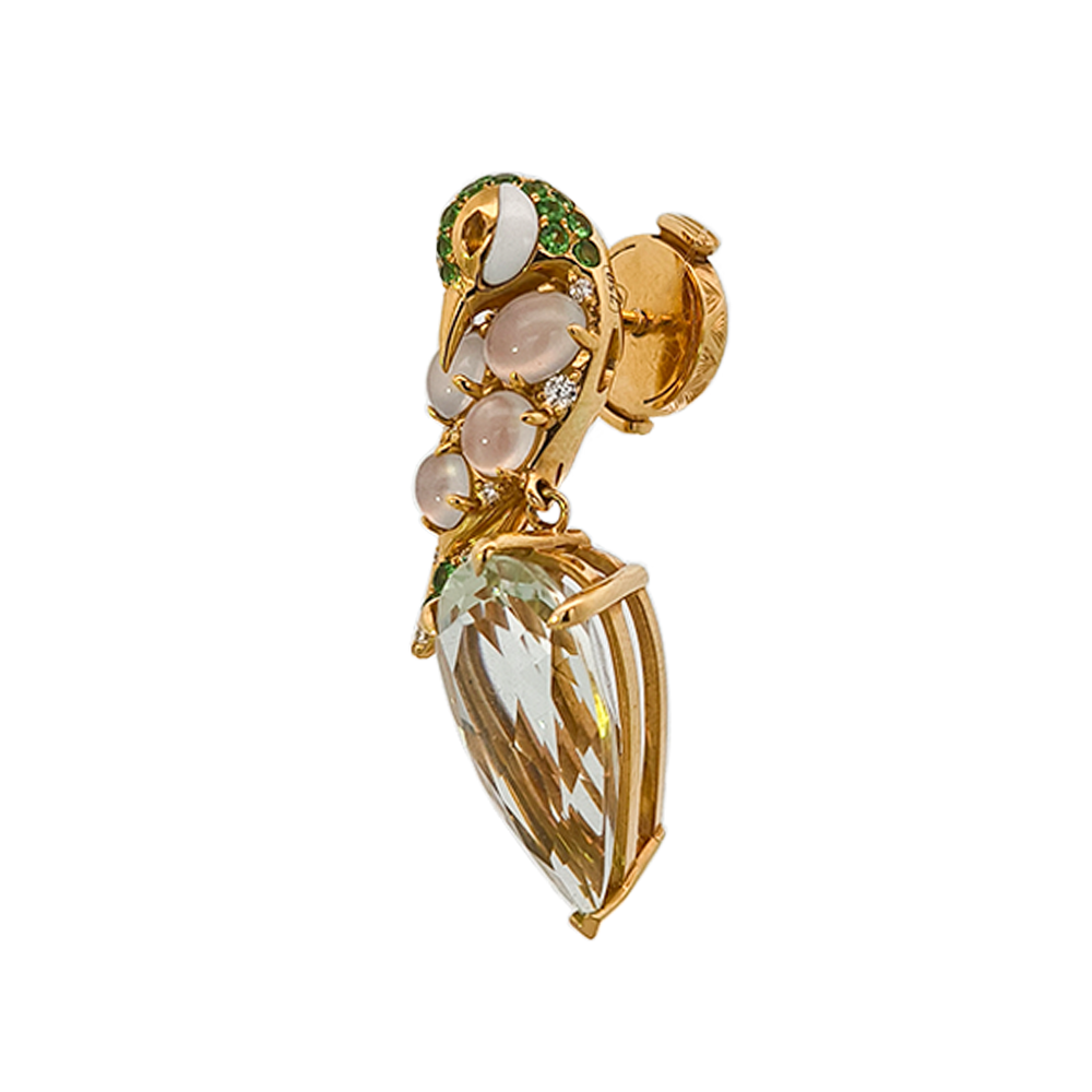 18KT Yellow Gold Blue Chalcedony, White Agate, Tsavorite, Yellow Sapphire & Diamond Brooch
