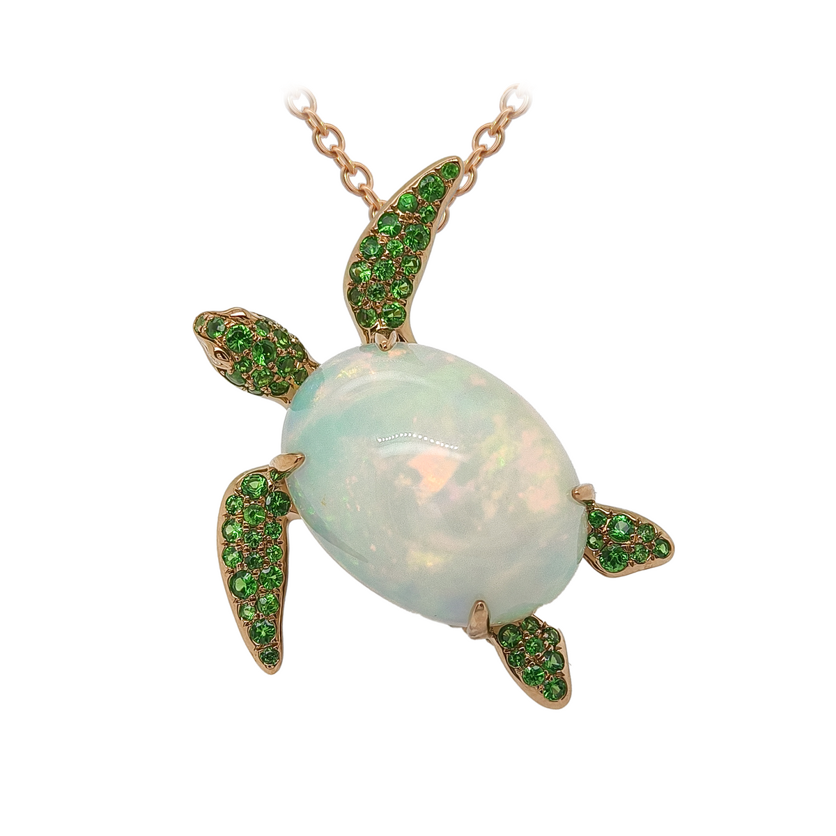 18KT Yellow Gold with Opal, Tsavorite & Diamond Turtle Brooch / Pendant