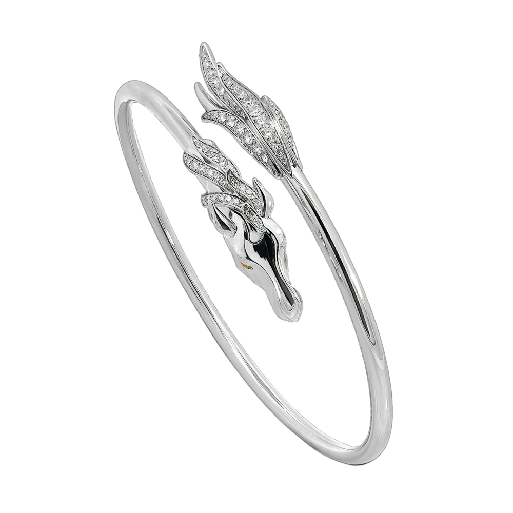 18KT White Gold Horse Bangle with Diamonds