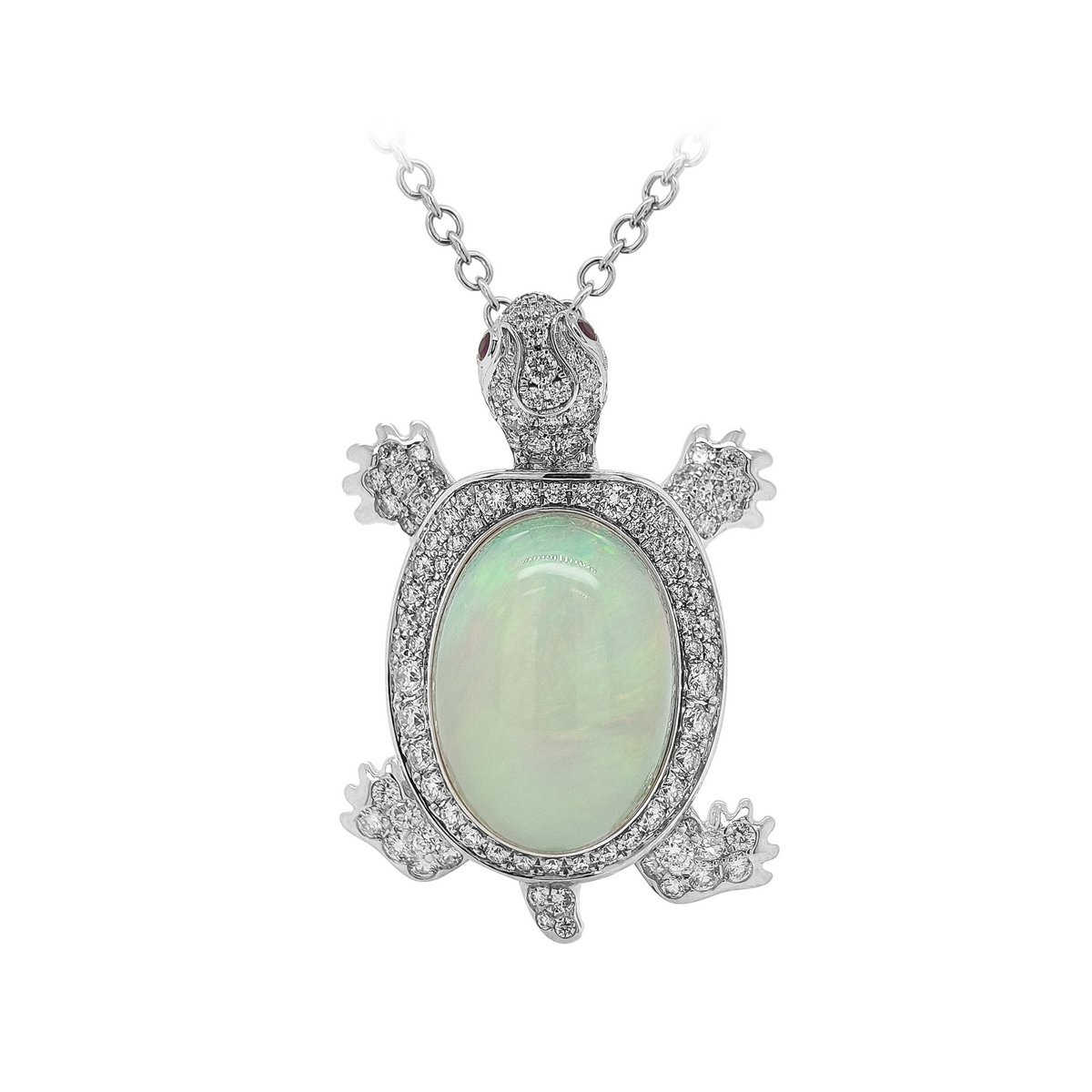 18KT White Gold with Ruby & Diamond Turtle Brooch / Pendant